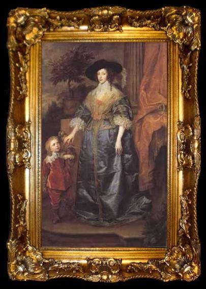 framed  Anthony Van Dyck Portrait of queen henrietta maria with sir jeffrey hudson (mk03), ta009-2
